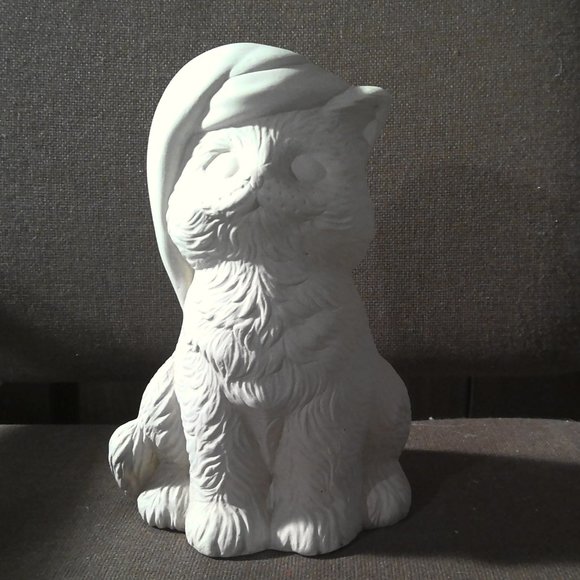 CERAMIC BISQUE CAT STATUE - Picture 1 of 8